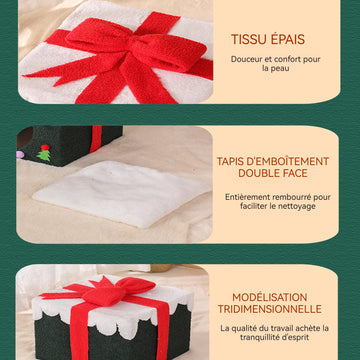 Arbre a chat cadre d'escalade pour chat en forme de coffret cadeau de noël nid de chat confortable avec boules en peluche colorées